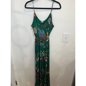 Zara Green Floral Jumpsuit Size M Wide Leg Sleeveless Pockets Tropical Vacation
